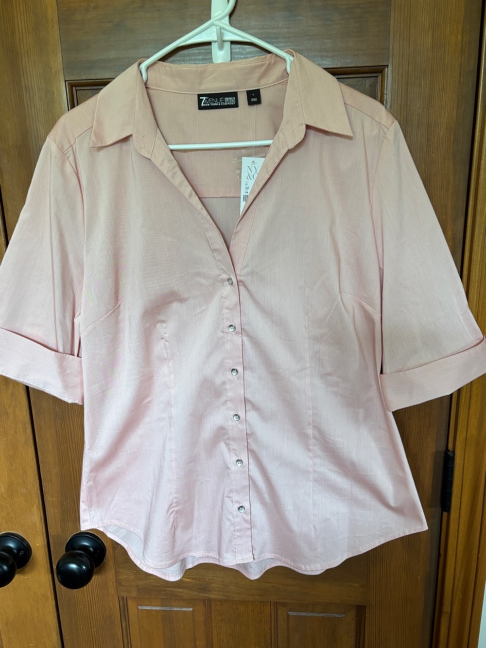 7th Avenue Design Studio Collared Button-Up Blouse Pink Women's Size L